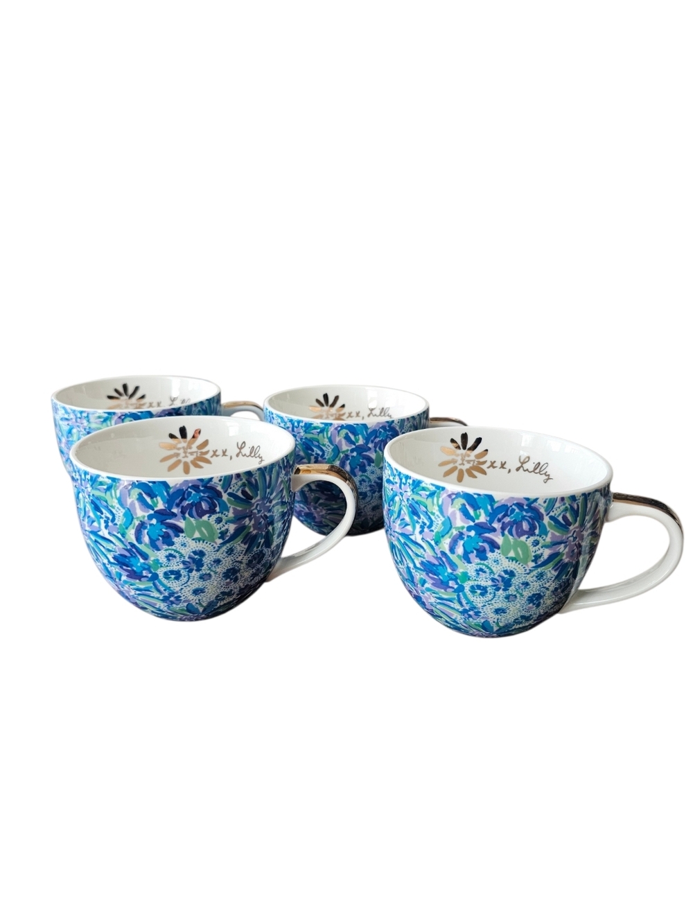 Lilly Pulitzer Floral Blue Ceramic Tea/Coffee Mug - Set of 4